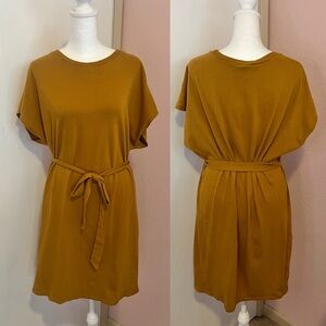 Mustard Batwing Belted Shirt Dress